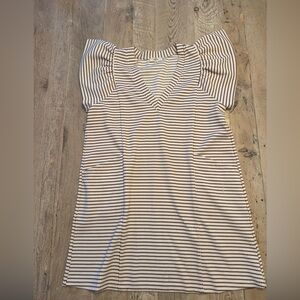 Entro Brown and Cream Textured Flutter Sleeve Dress M